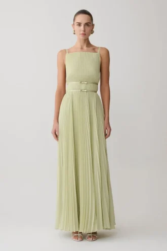 Vestido largo plisado Clarisse – Salvia
