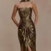 Vestido largo plisado Clemence – Dorado Vestido largo plisado Clemence – Dorado