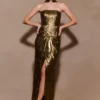 Vestido largo plisado Clemence – Dorado Vestido largo plisado Clemence – Dorado