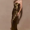 Vestido largo plisado Clemence – Dorado Vestido largo plisado Clemence – Dorado