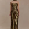Vestido largo plisado Clemence – Dorado Vestido largo plisado Clemence – Dorado