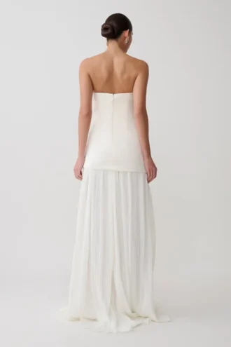 Vestido largo plisado sin tirantes Juno – Blanco