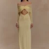 Vestido largo Rafaella de tela elástica y malla – Limón Vestido largo Rafaella de tela elástica y malla – Limón