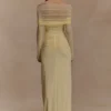 Vestido largo Rafaella de tela elástica y malla – Limón Vestido largo Rafaella de tela elástica y malla – Limón
