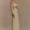 Vestido largo Rafaella de tela elástica y malla – Limón Vestido largo Rafaella de tela elástica y malla – Limón