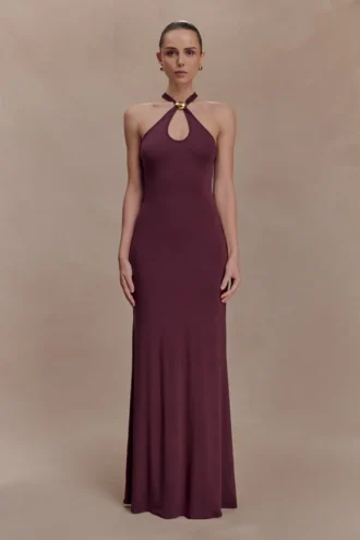 Vestido largo Ramona de modal con detalles metálicos – Caoba