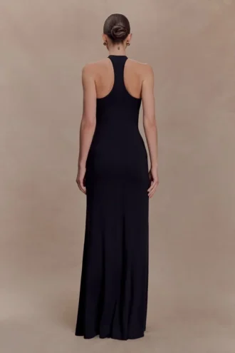 Vestido largo Ramona de modal con detalles metálicos – Negro