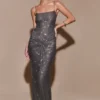 Vestido largo Roisin con diamantes – Gris plomo