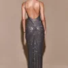 Vestido largo Roisin con diamantes – Gris plomo