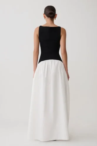 Vestido largo sin mangas Acacia en contraste – Negro/Blanco