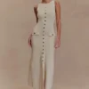 Vestido largo sin mangas con botones de Sawyer – Marfil Vestido largo sin mangas con botones de Sawyer – Marfil
