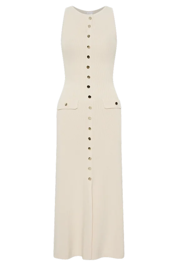 Vestido largo sin mangas con botones de Sawyer – Marfil Vestido largo sin mangas con botones de Sawyer – Marfil