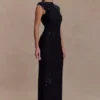 Vestido largo sin mangas con diamantes de imitación Samara – Negro Vestido largo sin mangas con diamantes de imitación Samara – Negro
