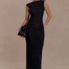 Vestido largo sin mangas con diamantes de imitación Samara – Negro Vestido largo sin mangas con diamantes de imitación Samara – Negro