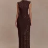 Vestido largo sin mangas con diamantes Samara – Chocolate Vestido largo sin mangas con diamantes Samara – Chocolate
