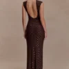 Vestido largo sin mangas con diamantes Samara – Chocolate Vestido largo sin mangas con diamantes Samara – Chocolate