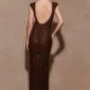 Vestido largo sin mangas con diamantes Samara – Chocolate Vestido largo sin mangas con diamantes Samara – Chocolate