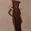 Vestido largo sin mangas con diamantes Samara – Chocolate Vestido largo sin mangas con diamantes Samara – Chocolate
