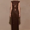 Vestido largo sin mangas con diamantes Samara – Chocolate Vestido largo sin mangas con diamantes Samara – Chocolate
