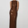 Vestido largo sin mangas con pedrería Magnolia – Chocolate Vestido largo sin mangas con pedrería Magnolia – Chocolate