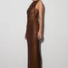 Vestido largo sin mangas con pedrería Magnolia – Chocolate Vestido largo sin mangas con pedrería Magnolia – Chocolate