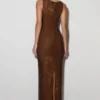 Vestido largo sin mangas con pedrería Magnolia – Chocolate Vestido largo sin mangas con pedrería Magnolia – Chocolate