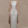 Vestido largo sin mangas con pedrería Magnolia – Plata Vestido largo sin mangas con pedrería Magnolia – Plata