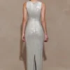 Vestido largo sin mangas con pedrería Magnolia – Plata Vestido largo sin mangas con pedrería Magnolia – Plata