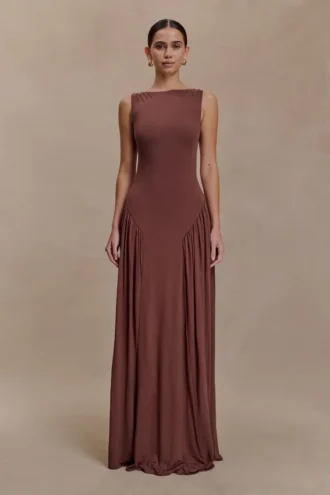 Vestido largo sin mangas de modal Marnie – Chocolate