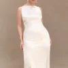 Vestido largo sin mangas de satén violeta – Dorado rosado Vestido largo sin mangas de satén violeta – Dorado rosado