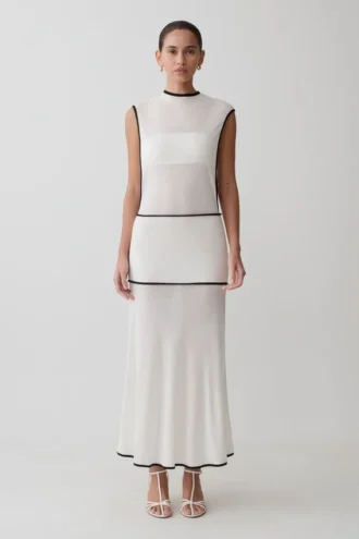 Vestido largo sin mangas transparente Aris – Negro/Blanco