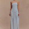 Vestido largo sin tirantes Bex con abertura – Azul pálido Vestido largo sin tirantes Bex con abertura – Azul pálido