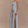 Vestido largo sin tirantes Bex con abertura – Azul pálido Vestido largo sin tirantes Bex con abertura – Azul pálido