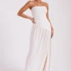 Vestido largo sin tirantes Bex con abertura – Marfil Vestido largo sin tirantes Bex con abertura – Marfil