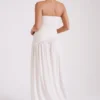 Vestido largo sin tirantes Bex con abertura – Marfil Vestido largo sin tirantes Bex con abertura – Marfil