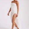 Vestido largo sin tirantes Bex con abertura – Marfil Vestido largo sin tirantes Bex con abertura – Marfil