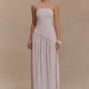 Vestido largo sin tirantes Bex con abertura – Rosa pálido