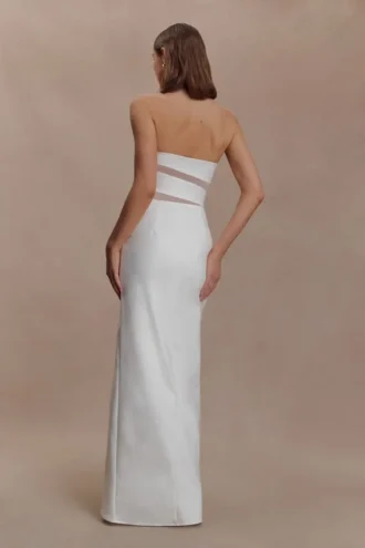 Vestido largo sin tirantes con aberturas Paulina – Blanco