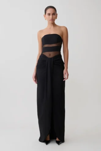 Vestido largo sin tirantes con aberturas Paulina – Negro