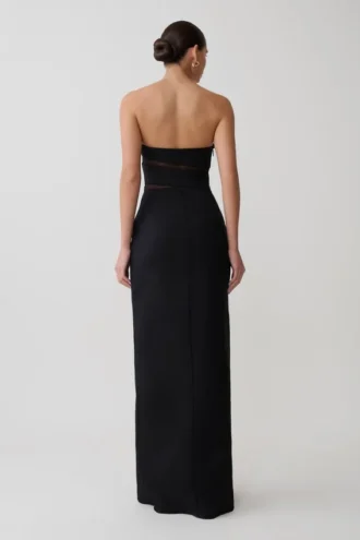 Vestido largo sin tirantes con aberturas Paulina – Negro