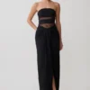 Vestido largo sin tirantes con aberturas Paulina – Negro