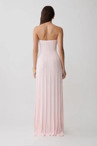Vestido largo sin tirantes con acanalado Pia – Rosa bebé