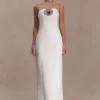 Vestido largo sin tirantes con adornos Hilda – Blanco Vestido largo sin tirantes con adornos Hilda – Blanco