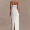 Vestido largo sin tirantes con adornos Hilda – Blanco Vestido largo sin tirantes con adornos Hilda – Blanco