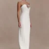 Vestido largo sin tirantes con adornos Hilda – Blanco Vestido largo sin tirantes con adornos Hilda – Blanco