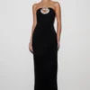 Vestido largo sin tirantes con adornos Hilda – Negro