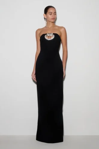 Vestido largo sin tirantes con adornos Hilda – Negro
