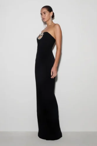 Vestido largo sin tirantes con adornos Hilda – Negro