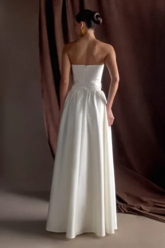 Vestido largo sin tirantes con cinturón Florence – Blanco