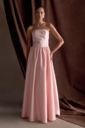 Vestido largo sin tirantes con cinturón Florence – Rosa claro